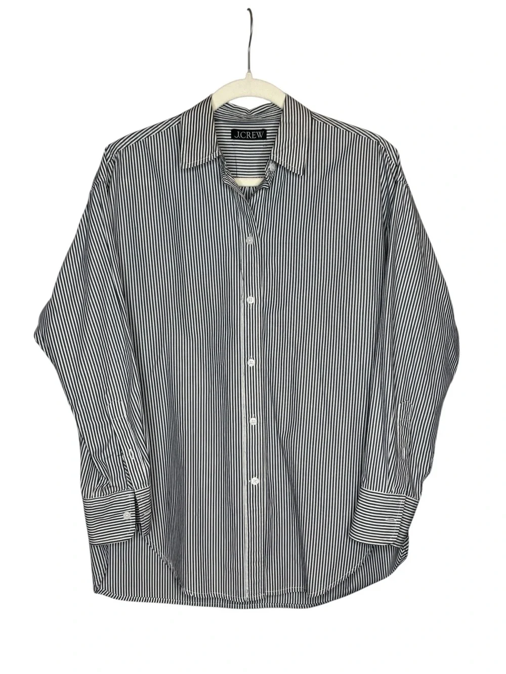 J.Crew Relaxed-Fit Crisp Cotton Poplin Shirt M Navy Stripe